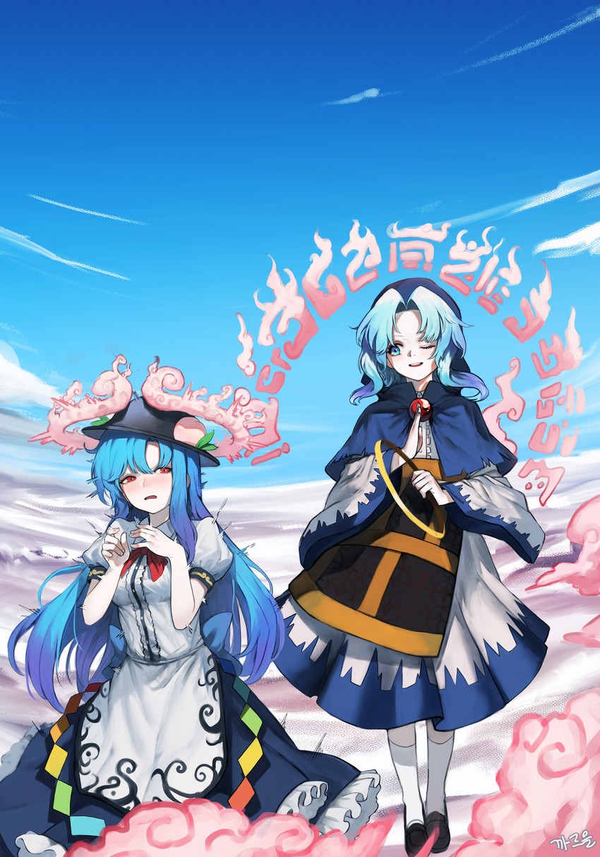 hinanawi tenshi, kumoi ichirin, and unzan (touhou) drawn by heoningu