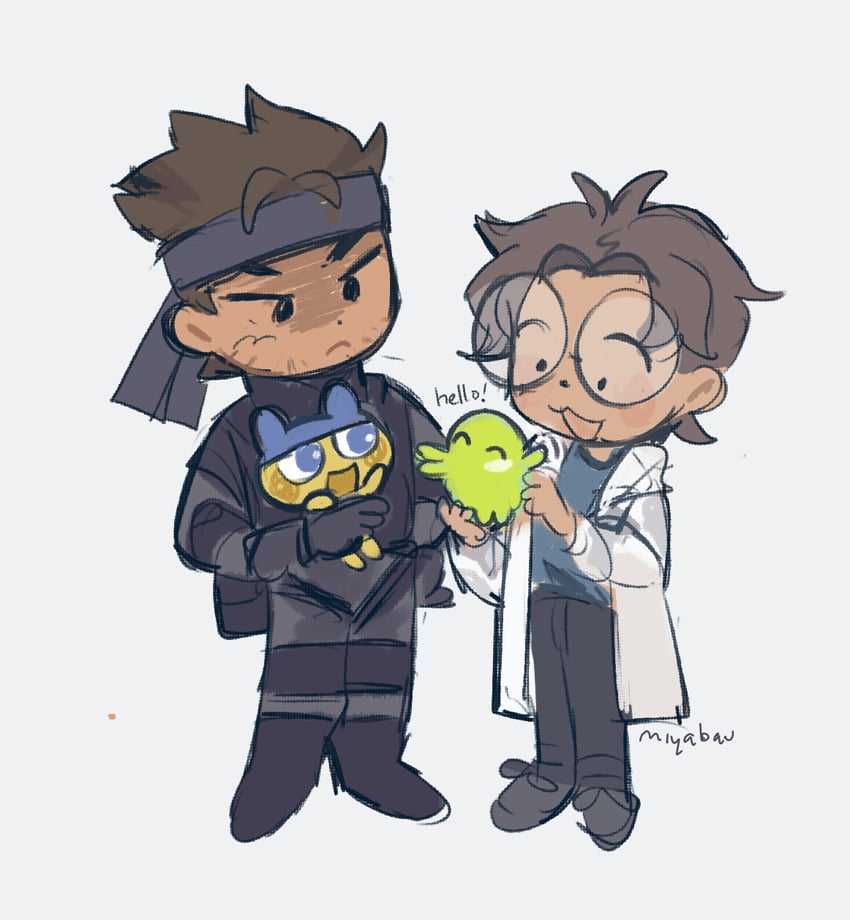 solid snake, hal emmerich, mametchi, and kuchipatchi (metal gear and 2 more) drawn by miyabau