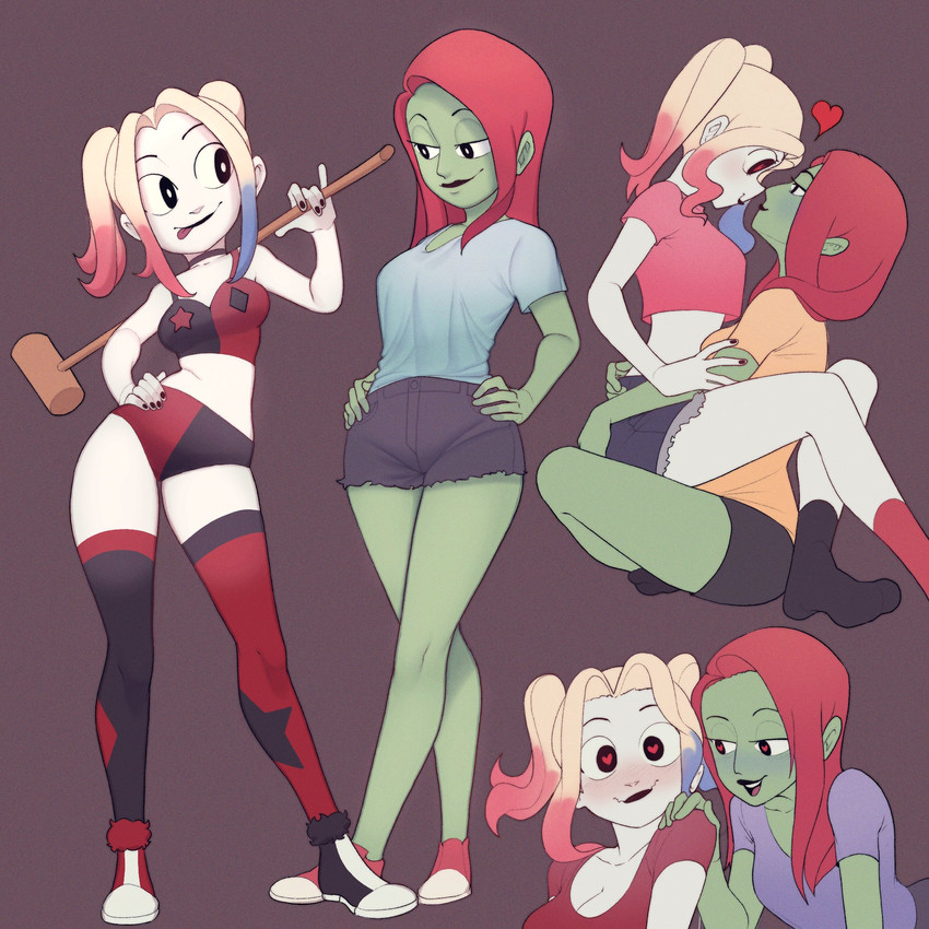 harley quinn and poison ivy (dc comics and 2 more) drawn by mrfishcorpse