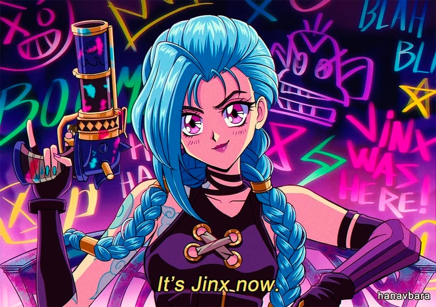 jinx, vi, and arcane jinx (league of legends and 1 more) drawn by hanavbara
