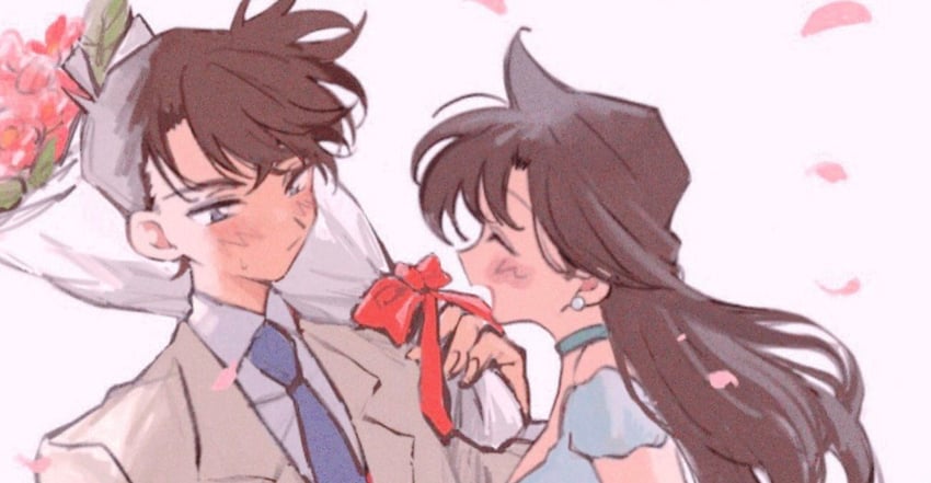 mouri ran and kudou shin'ichi (meitantei conan) drawn by ba_ko