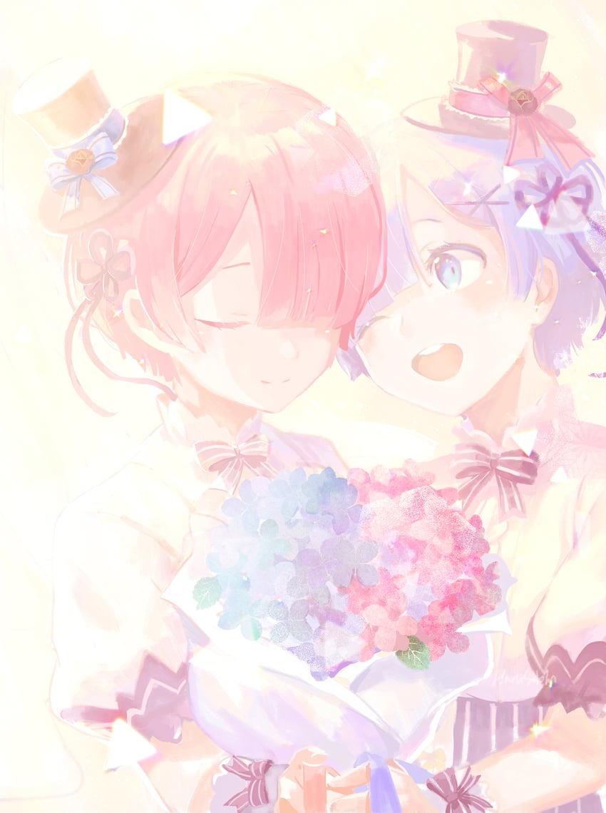 rem and ram (re:zero kara hajimeru isekai seikatsu) drawn by harusabin