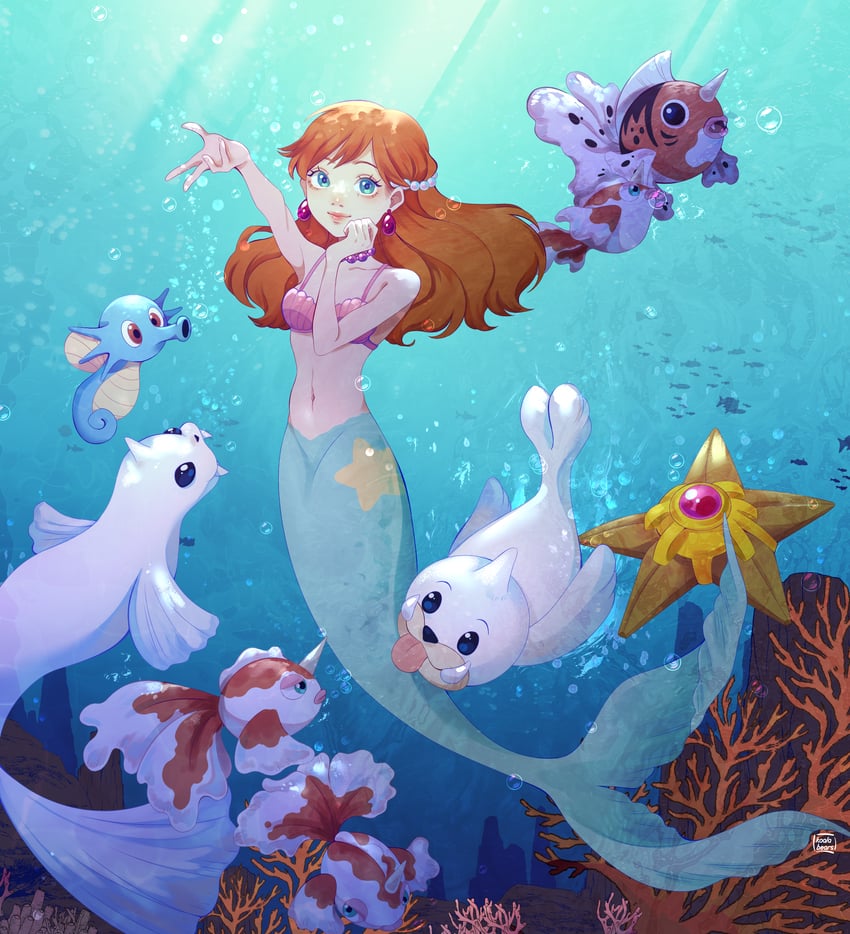 misty, staryu, goldeen, horsea, dewgong, and 3 more (pokemon) drawn by koala-bears