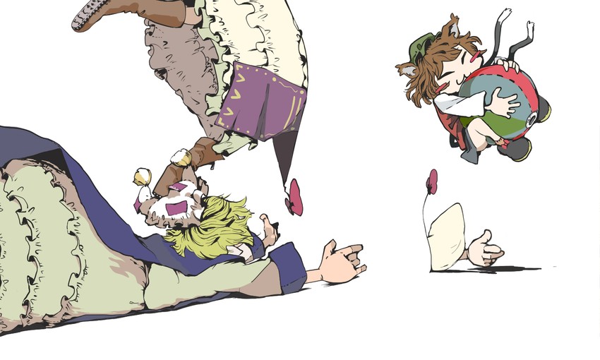 yakumo yukari, yakumo ran, and chen (touhou) drawn by okashiya