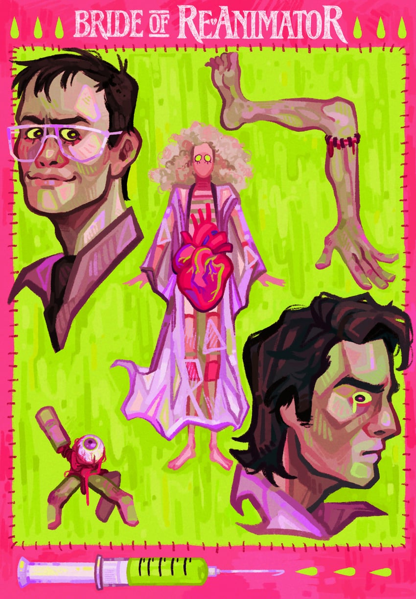 herbert west, dan cain, and the bride (re-animator and 1 more) drawn by quezify