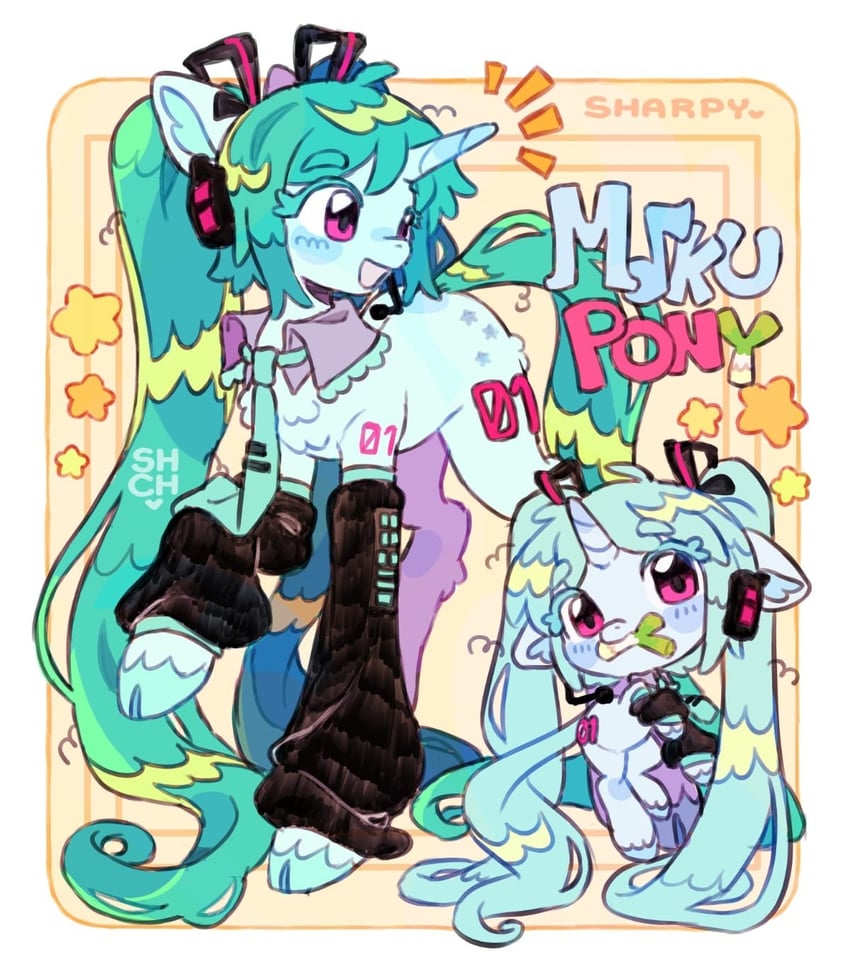 hatsune miku (vocaloid and 3 more) drawn by sharpycharot