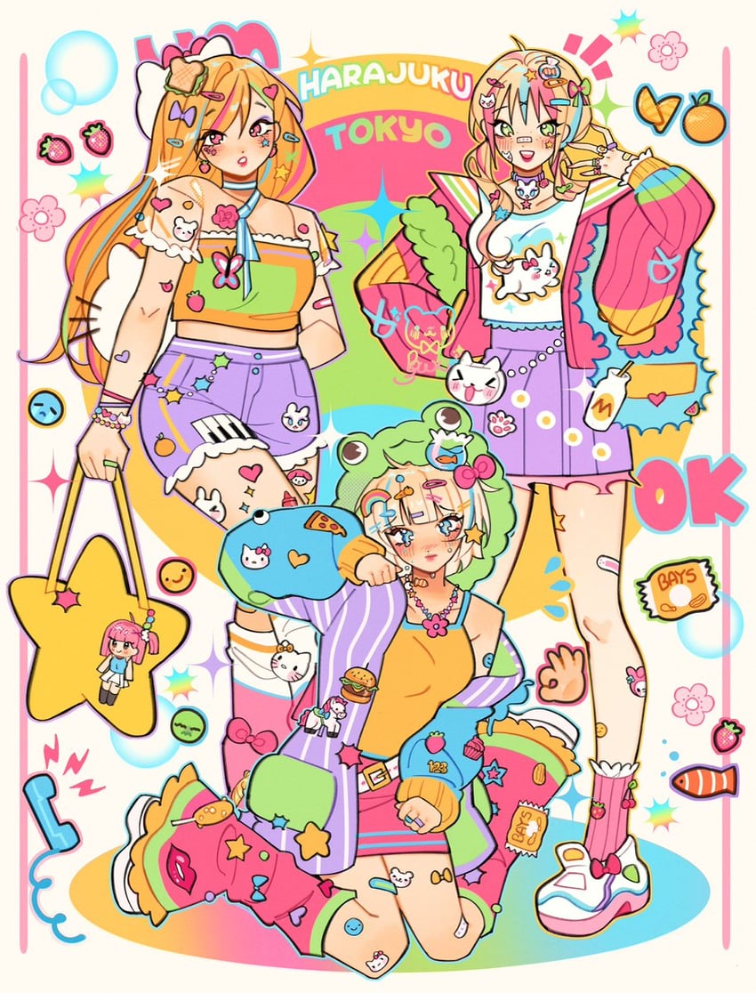 hello kitty, my melody, and mimmy (original and 3 more) drawn by mitsutadaki