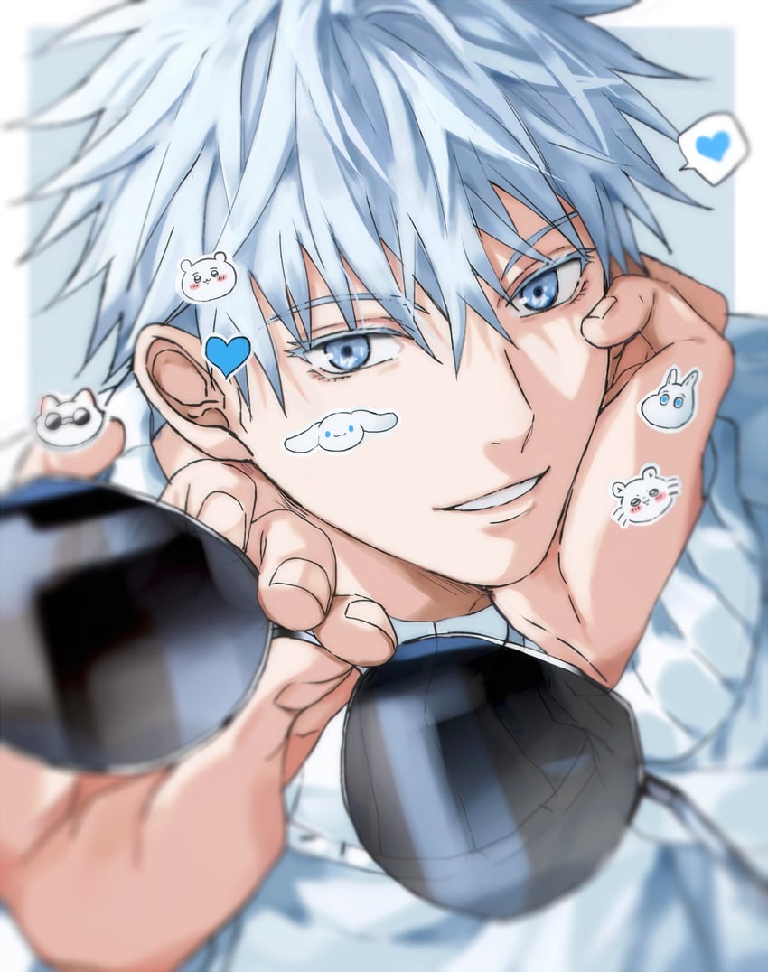 gojou satoru, cinnamoroll, moomintroll, chiikawa, momonga, and 1 more (jujutsu kaisen and 4 more) drawn by yoon_(dmsco1803)