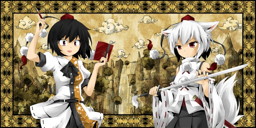 shameimaru aya and inubashiri momiji (touhou) drawn by rupa_(1063791)