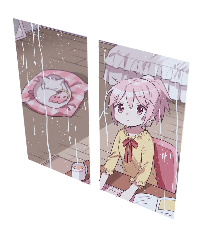 kaname madoka and kyubey (mahou shoujo madoka magica) drawn by ayumaru_(art_of_life)