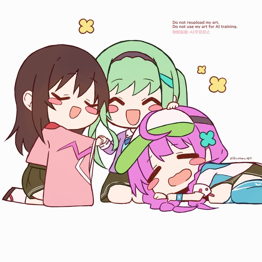 nikaidou misato, date akari, and murohushi risa (heaven burns red) drawn by shira_461