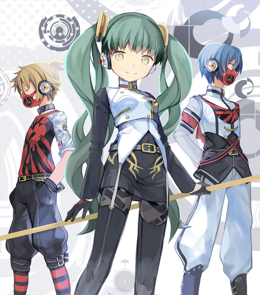 hatsune miku, kagamine len, and kaito (vocaloid and 2 more) drawn by kari_kenji