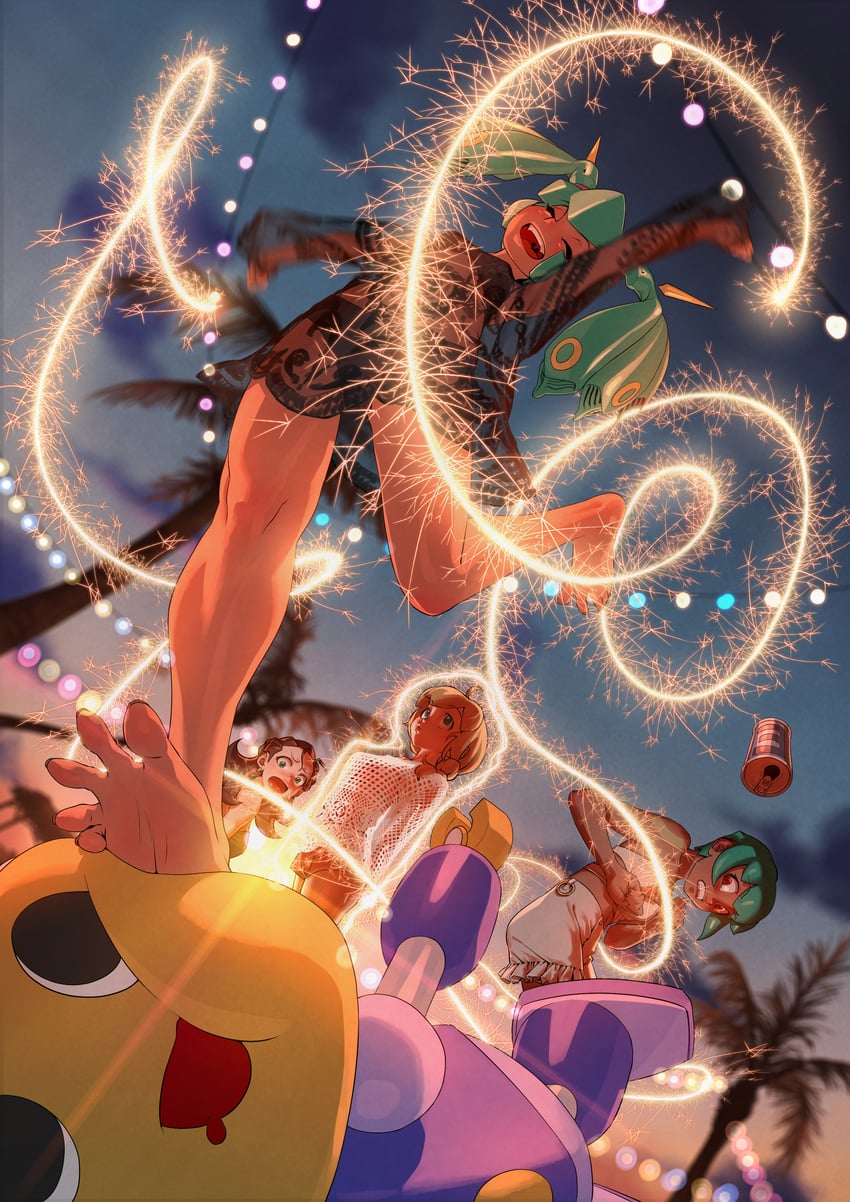 tron bonne, roll caskett, servbot, yuna, and sera (mega man and 1 more) drawn by mko_(artist)