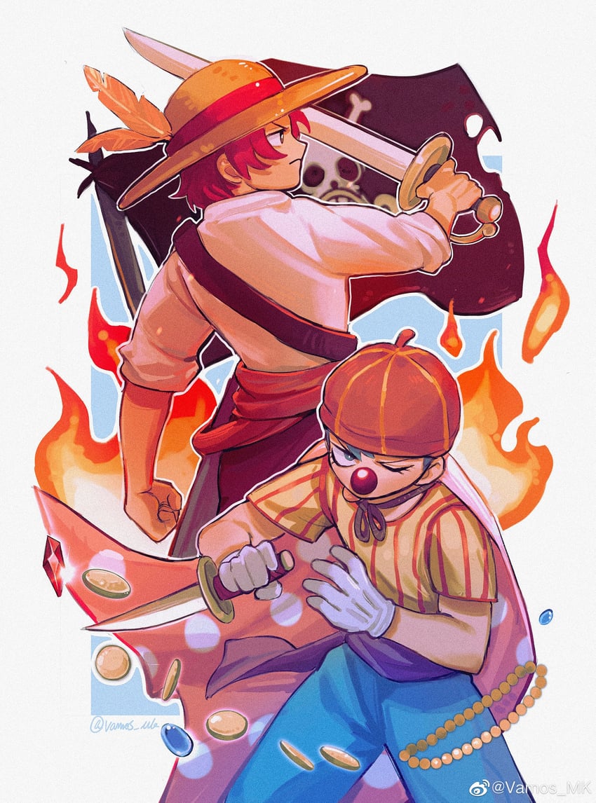 shanks and buggy the clown (one piece) drawn by vamos_mk