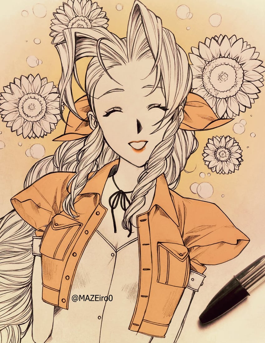 aerith gainsborough (final fantasy and 1 more) drawn by maze_draws