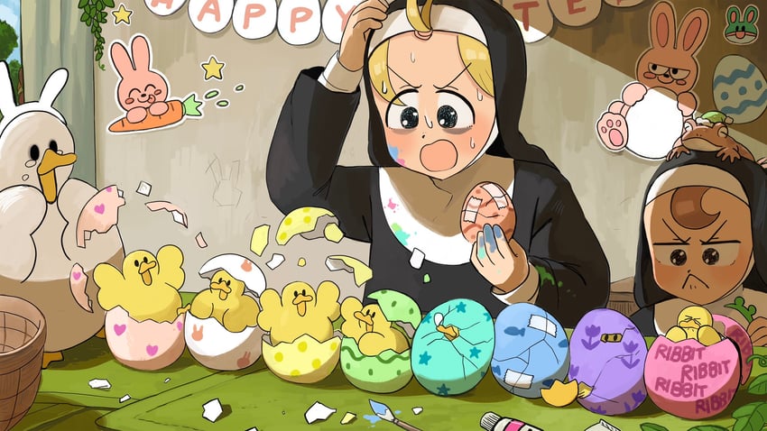 clumsy nun and froggy nun (little nuns) drawn by diva_(hyxpk)