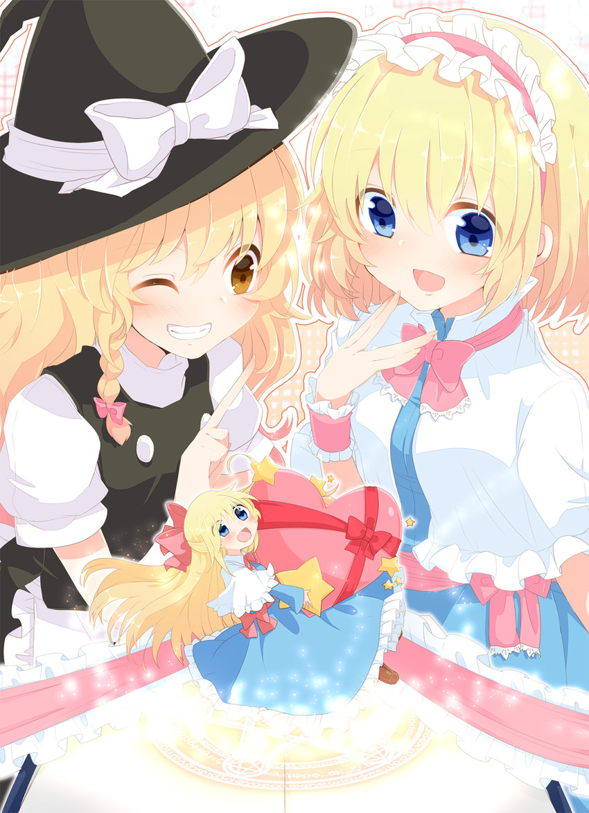 kirisame marisa, alice margatroid, and shanghai doll (touhou) drawn by aoi_(annbi)