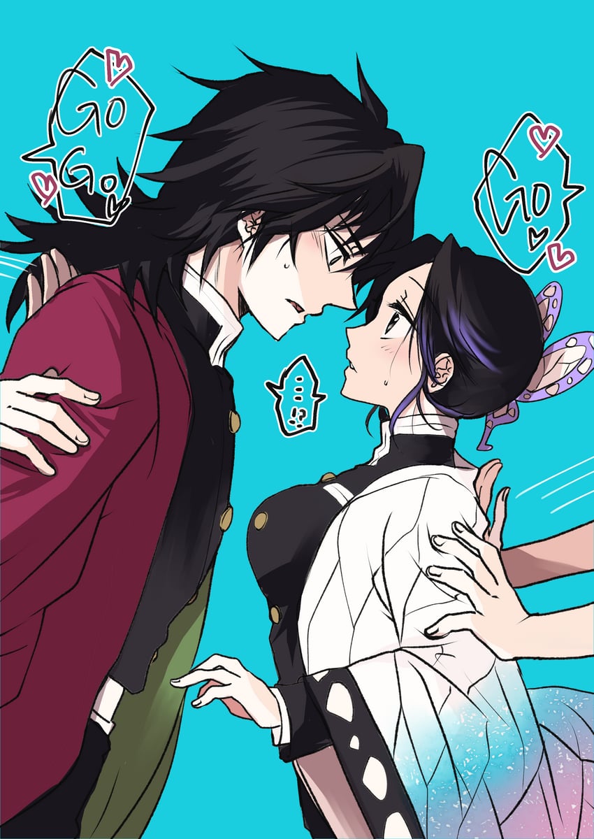 kochou shinobu and tomioka giyuu (kimetsu no yaiba) drawn by skycandyko