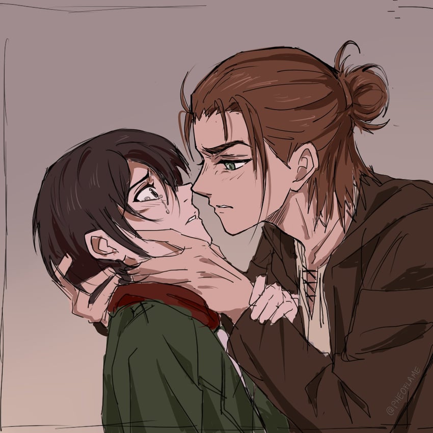 mikasa ackerman and eren yeager (shingeki no kyojin) drawn by pheoflame