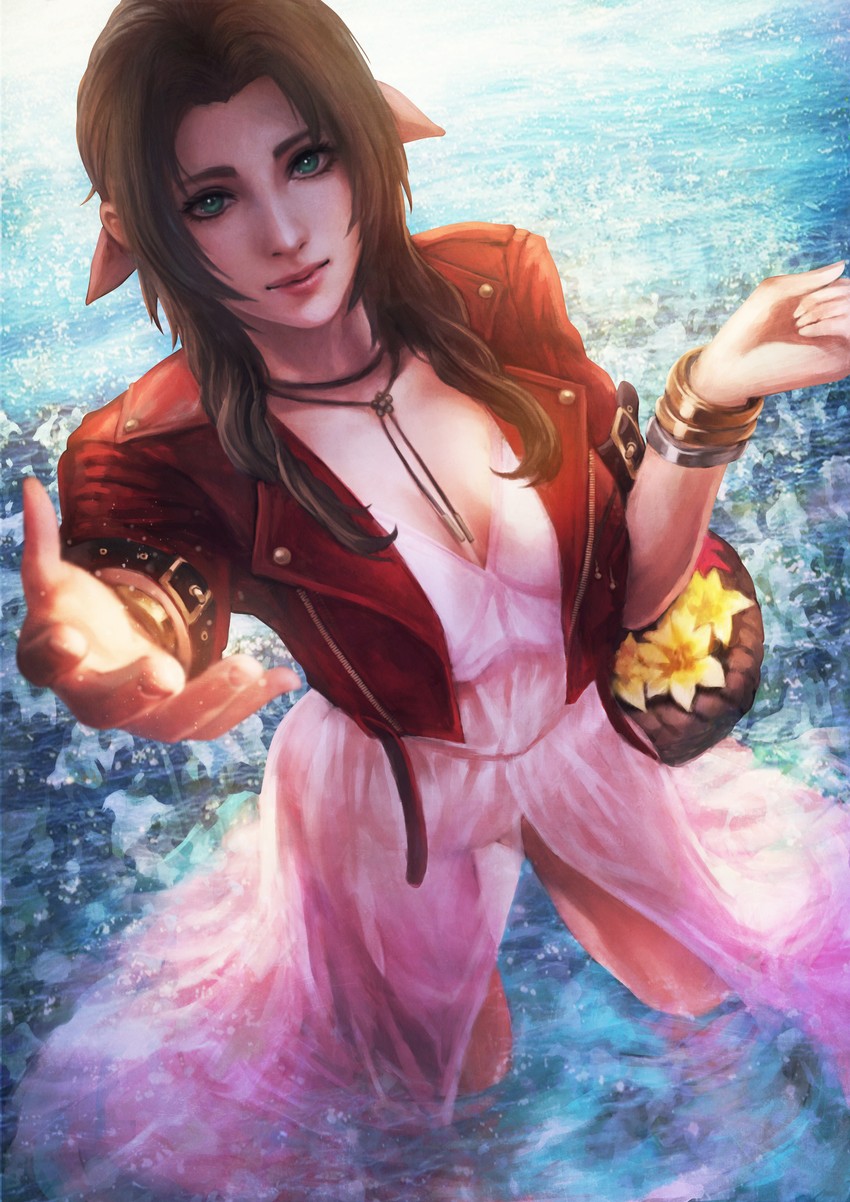 aerith gainsborough (final fantasy and 2 more) drawn by monori_rogue