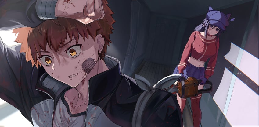 emiya shirou, mita, and cool mita (fate and 2 more) drawn by shokobr