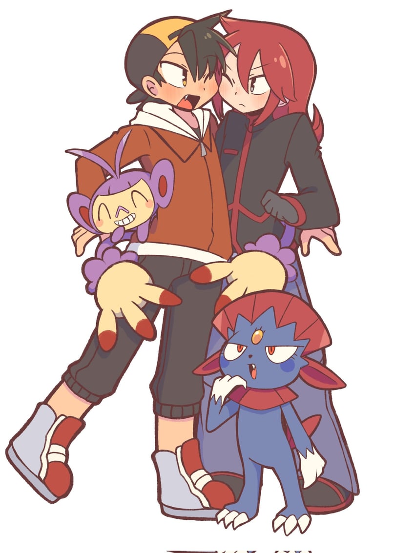 ethan, silver, weavile, and ambipom (pokemon and 2 more) drawn by sofo_soup