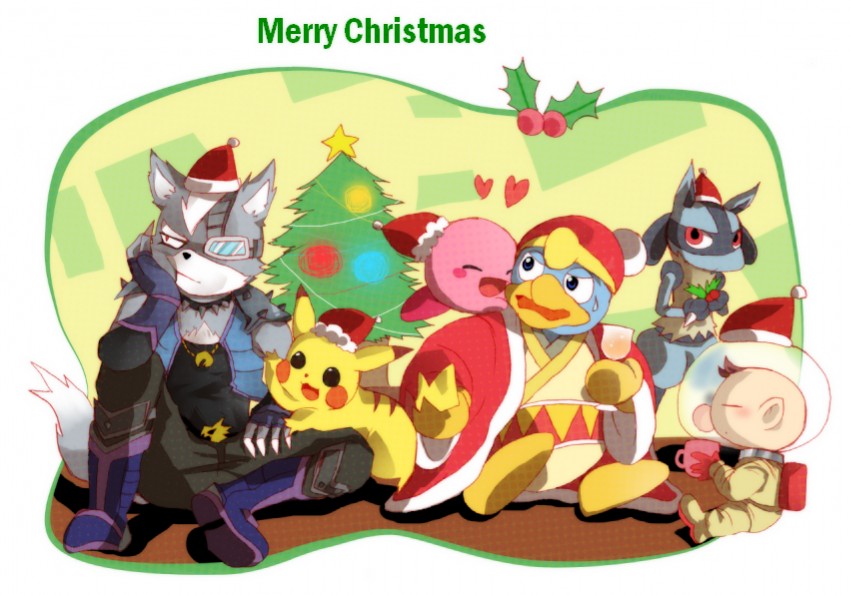 pikachu, kirby, lucario, olimar, king dedede, and 1 more (pokemon and 4 more) drawn by kasuura_(pixiv_722261)
