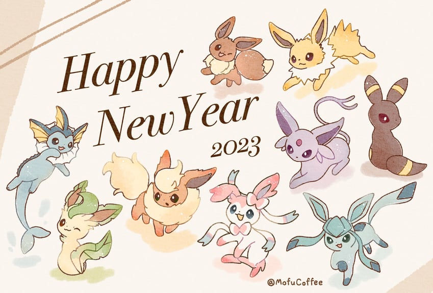 eevee, sylveon, umbreon, glaceon, vaporeon, and 4 more (pokemon) drawn by mofucoffee