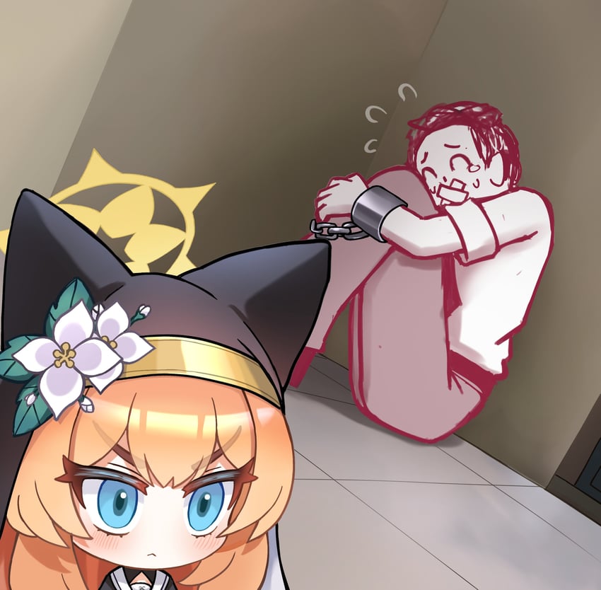 sensei, doodle sensei, and mari (blue archive) drawn by th3cr0ma
