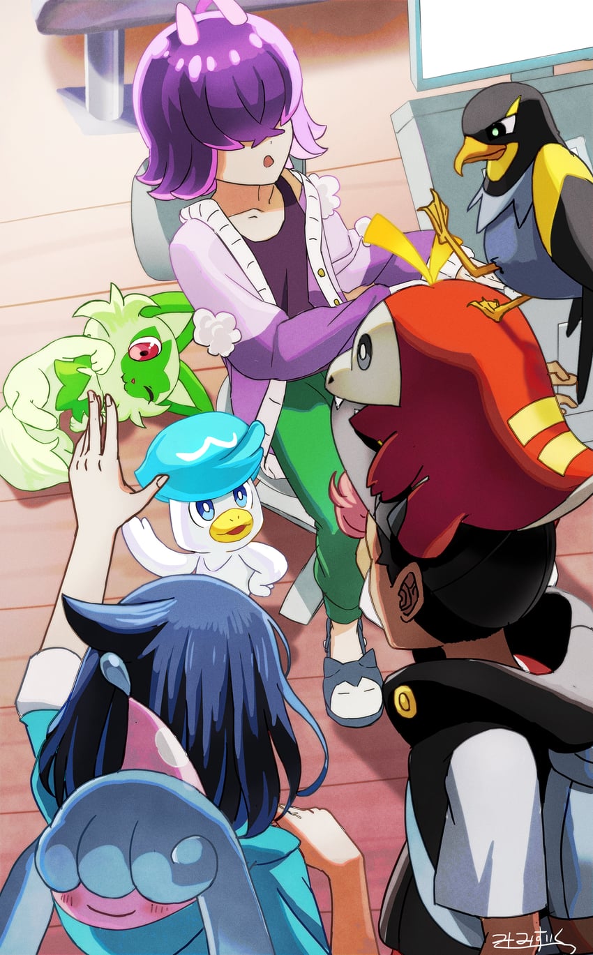 sprigatito, liko, fuecoco, quaxly, dot, and 3 more (pokemon and 1 more) drawn by mimizuku_suana