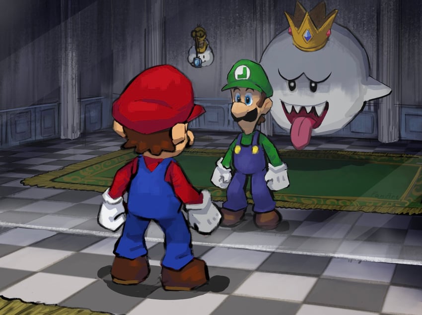mario, luigi, king boo, and lakitu (mario and 2 more) drawn by ya_mari_6363