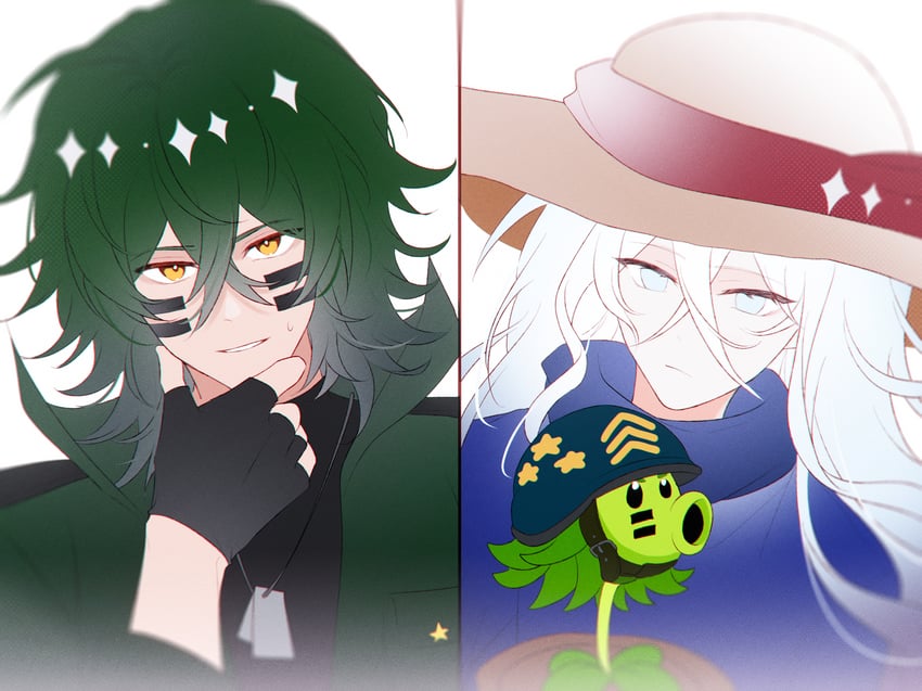 gatling pea and shadow peashooter (plants vs. zombies and 1 more) drawn by siiiiiiiiiii