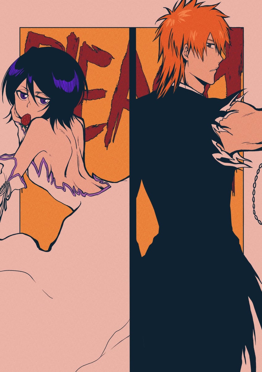 kuchiki rukia and kurosaki ichigo (bleach) drawn by star_(sr67305775)