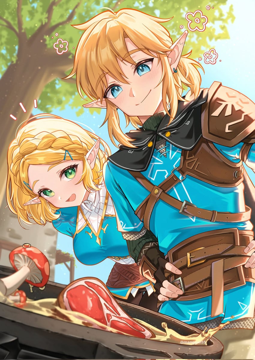 link and princess zelda (the legend of zelda and 1 more) drawn by manggwi55