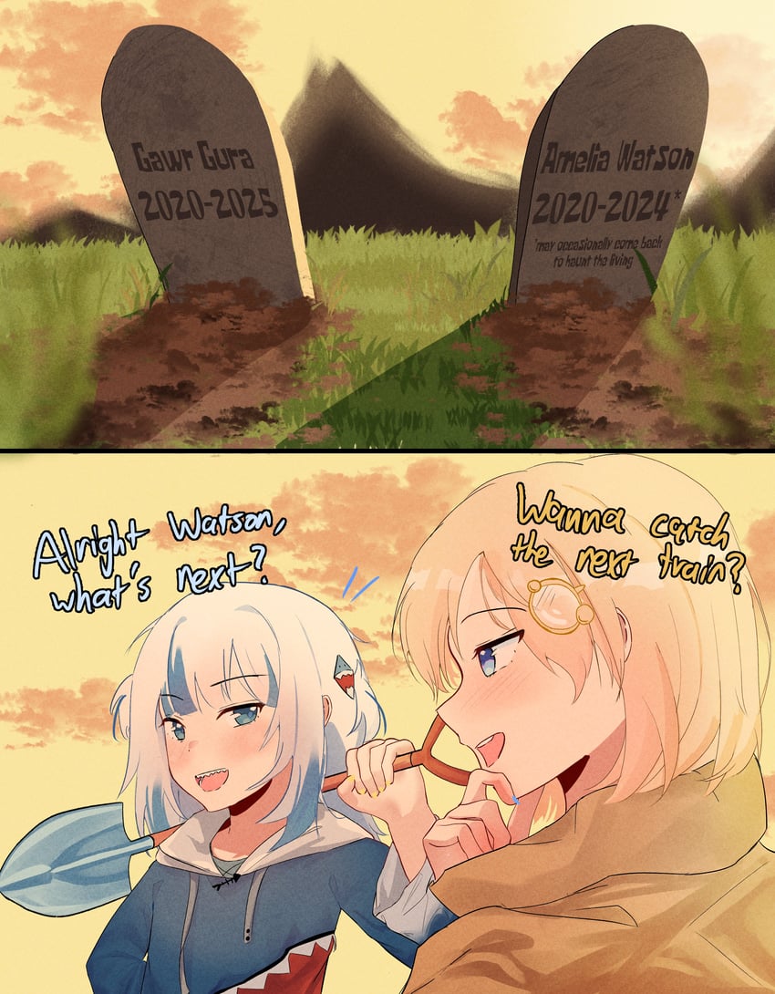 gawr gura and watson amelia (hololive and 1 more) drawn by trashris