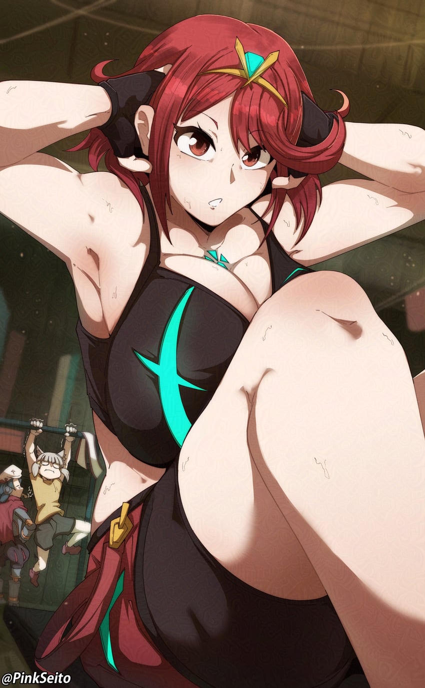 pyra, nia, poppi, and poppi alpha (xenoblade chronicles and 1 more) drawn by orphen_(pink_seito)