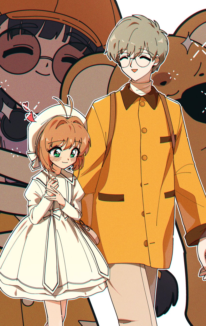 kinomoto sakura, kero, daidouji tomoyo, and tsukishiro yukito (cardcaptor sakura) drawn by nzeneee