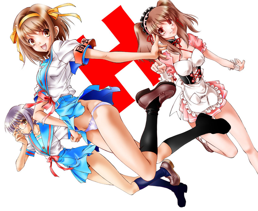 suzumiya haruhi, nagato yuki, and asahina mikuru (suzumiya haruhi no yuuutsu) drawn by natsuno_suika