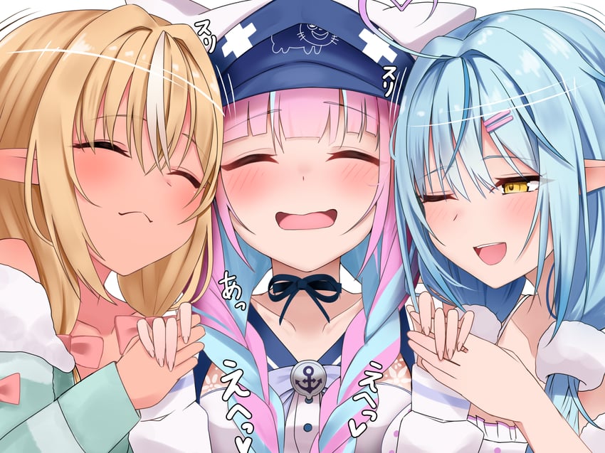 minato aqua, yukihana lamy, and shiranui flare (hololive) drawn by micon