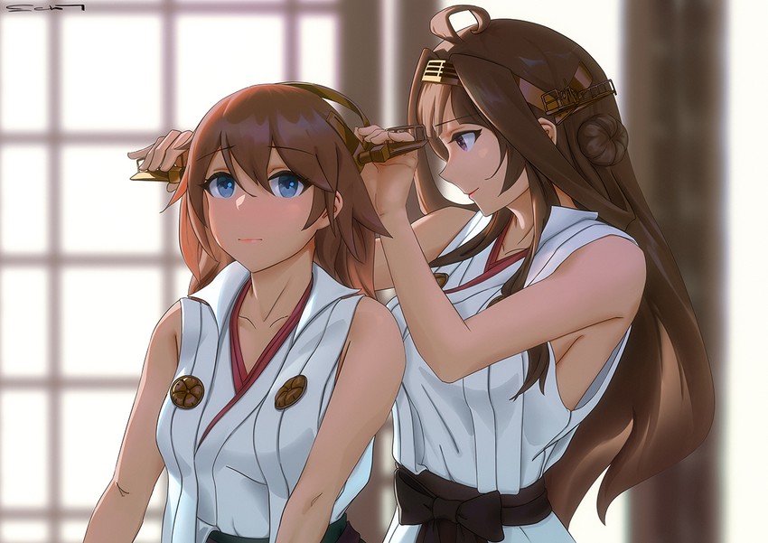 kongou, hiei, kongou kai ni, and hiei kai ni (kantai collection) drawn by echt