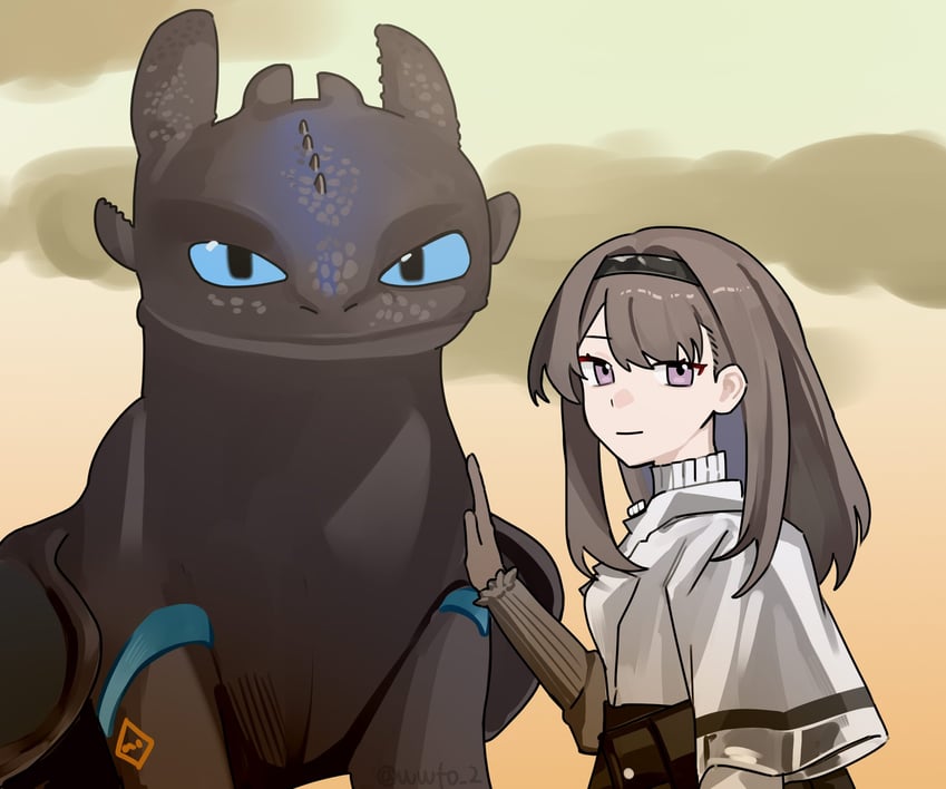 priestess and toothless (arknights and 1 more) drawn by wwfo_2