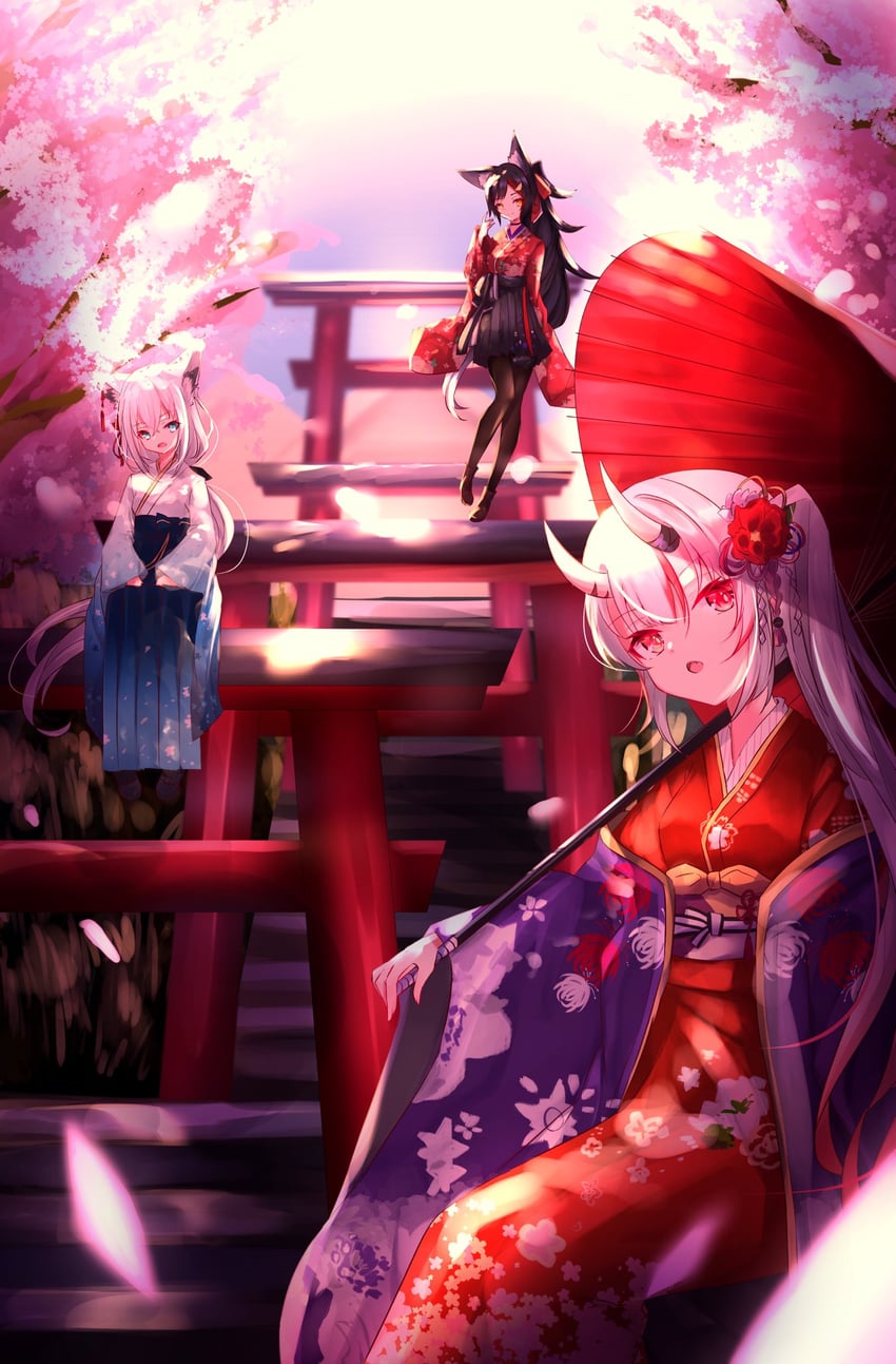 shirakami fubuki, ookami mio, and nakiri ayame (hololive) drawn by michitose_gusa