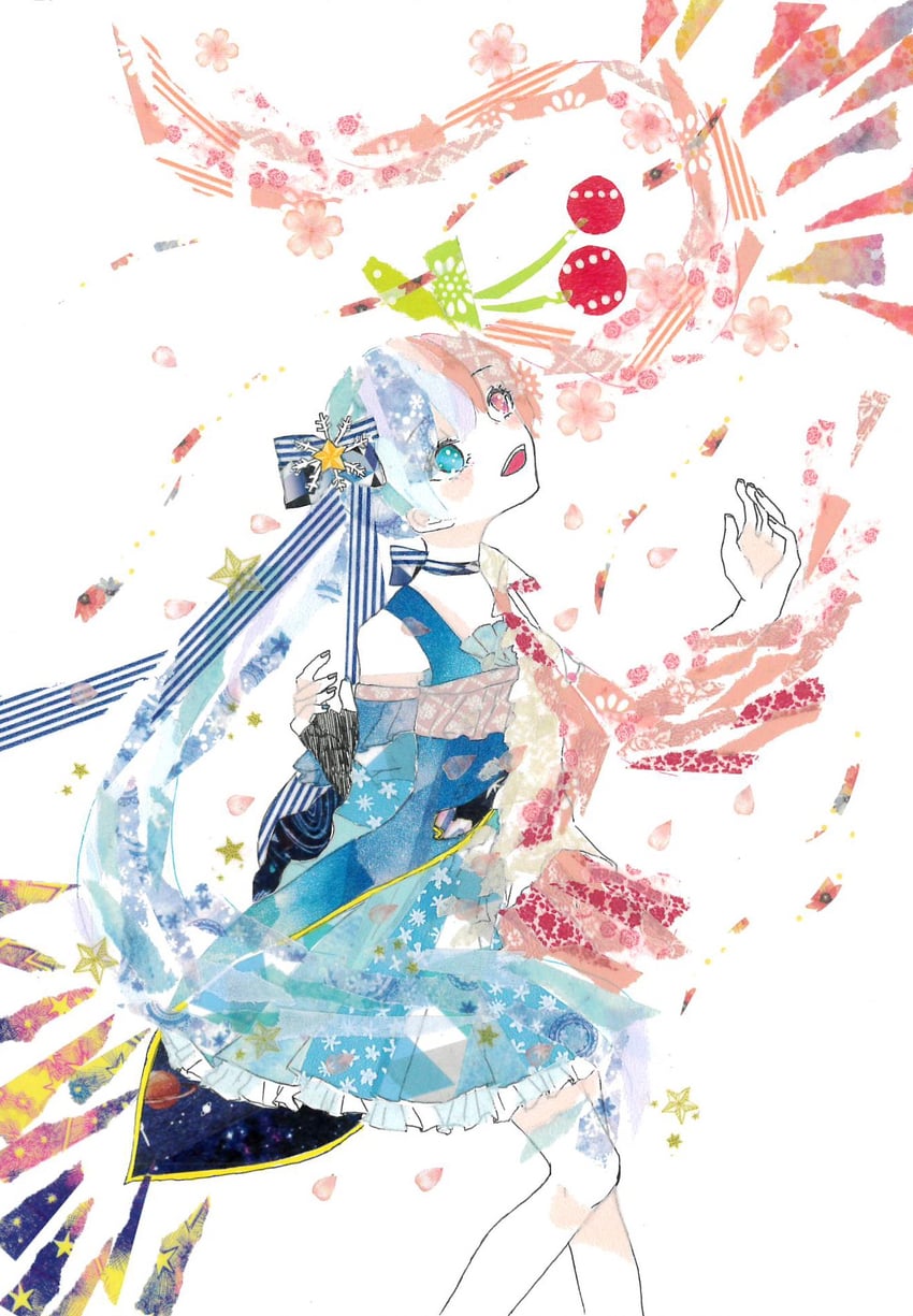 hatsune miku, yuki miku, and sakura miku (vocaloid) drawn by 922pochan
