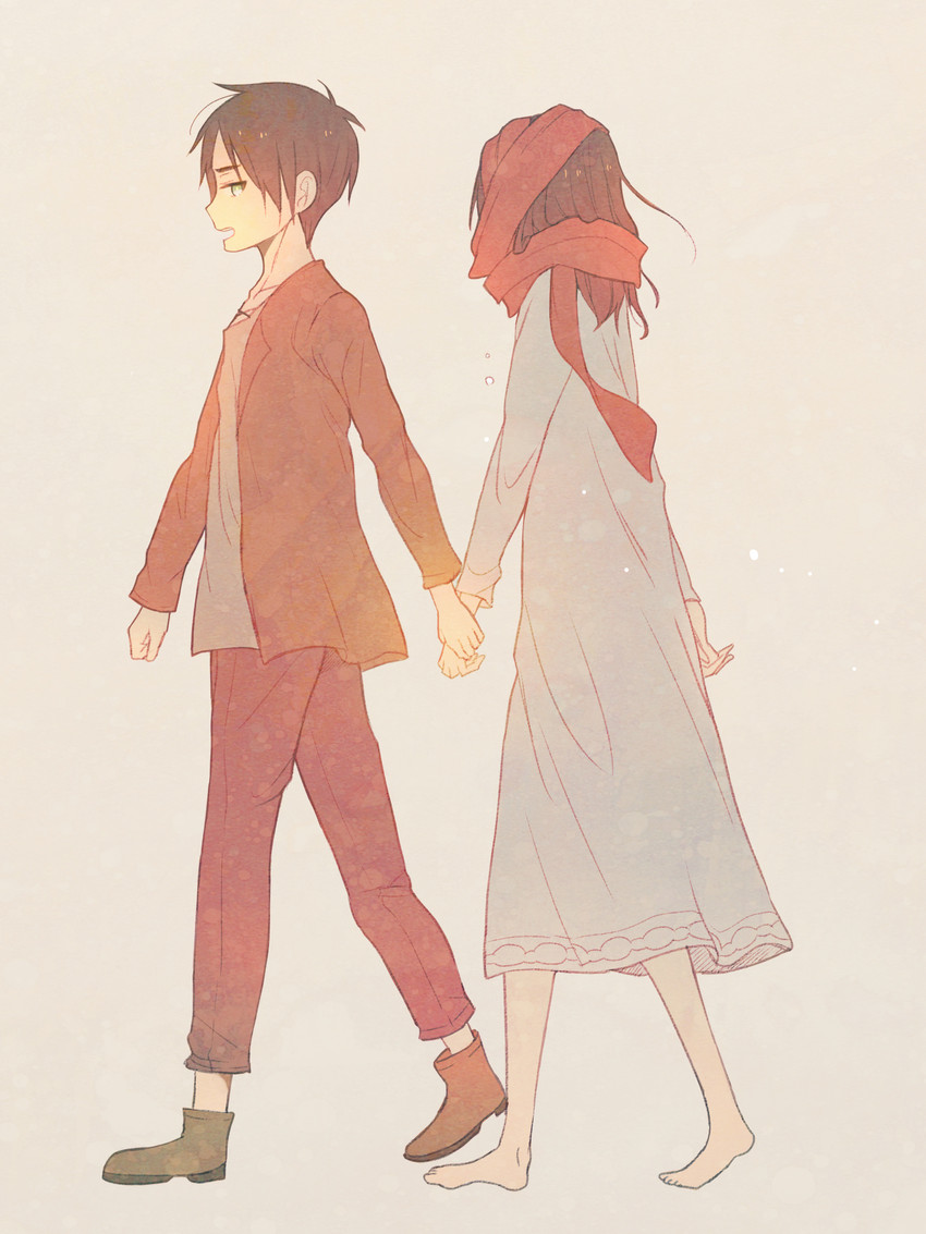 mikasa ackerman and eren yeager (shingeki no kyojin) drawn by tonshi