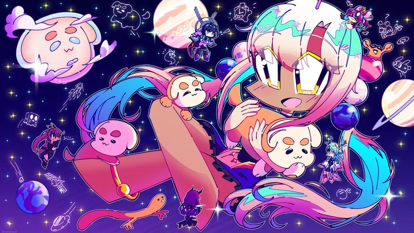 ouro kronii, nanashi mumei, hakos baelz, ceres fauna, irys, and 10 more (hololive and 1 more) drawn by pan1kaz3
