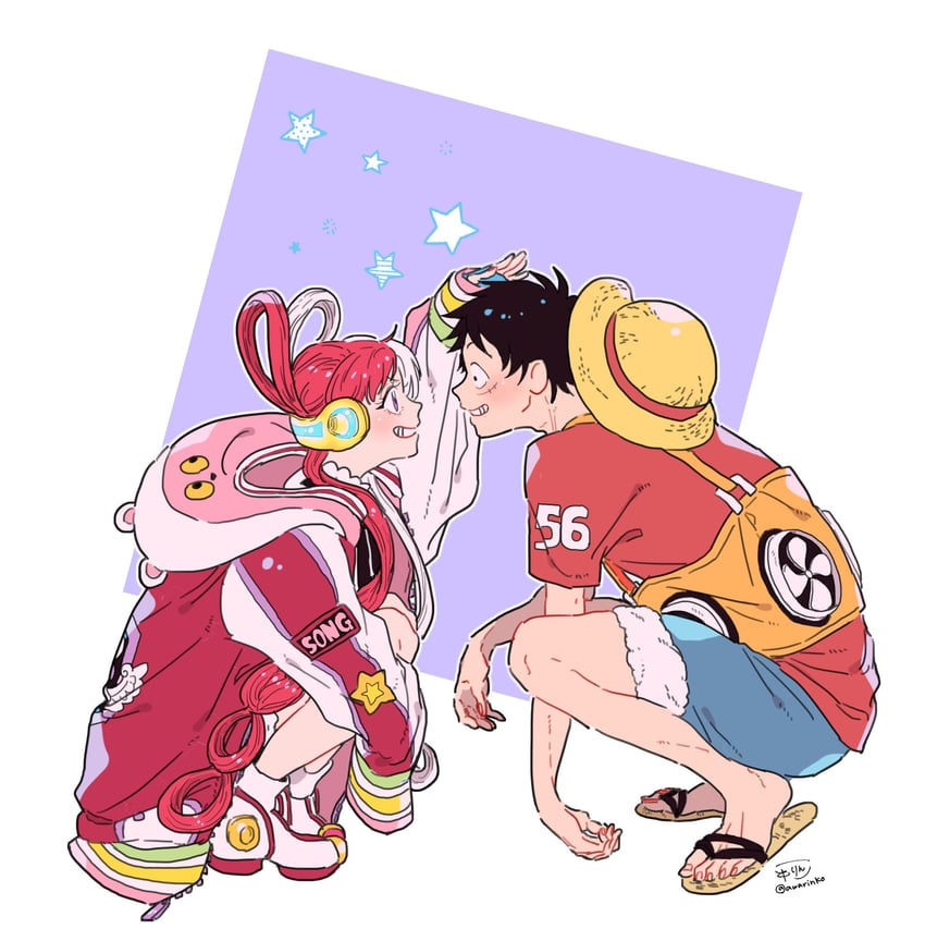 monkey d. luffy and uta (one piece and 1 more) drawn by awarinko
