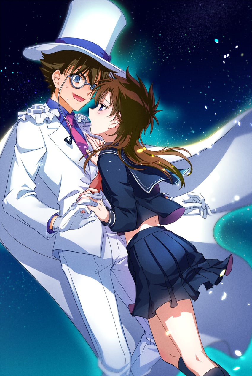 kaitou kid and nakamori aoko (magic kaito) drawn by paf