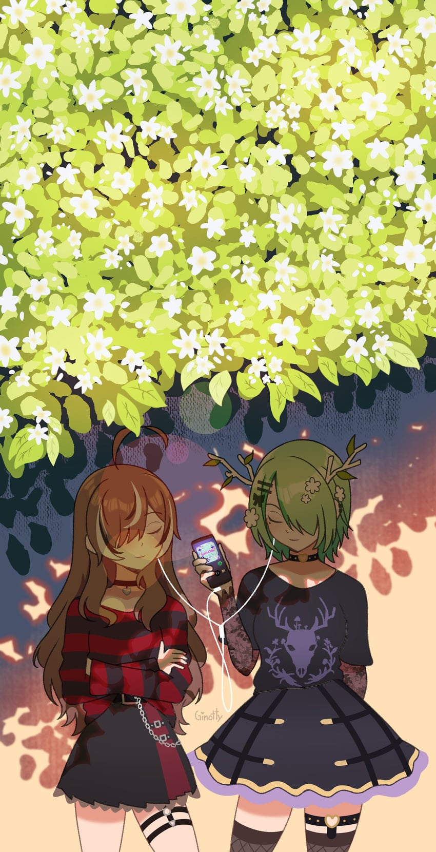 nanashi mumei and ceres fauna (hololive and 1 more) drawn by ginotty