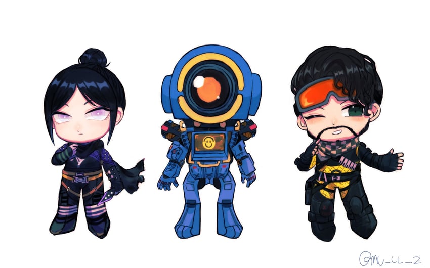 wraith, mirage, and pathfinder (apex legends) drawn by mull_(mu_ll_2)
