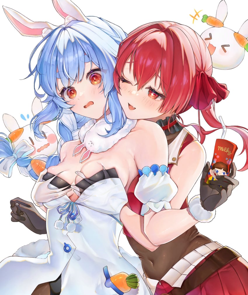 houshou marine, usada pekora, don-chan, and pekomon (hololive) drawn by haruzawa_1121